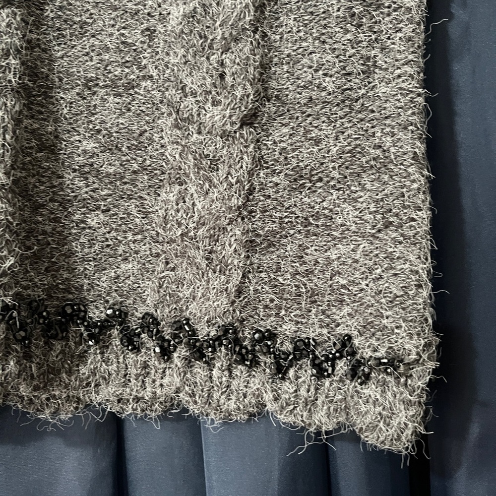 Zara Gray Beaded Knit Crewneck Sweater Vest with Black Trim - Picture 2 of 5